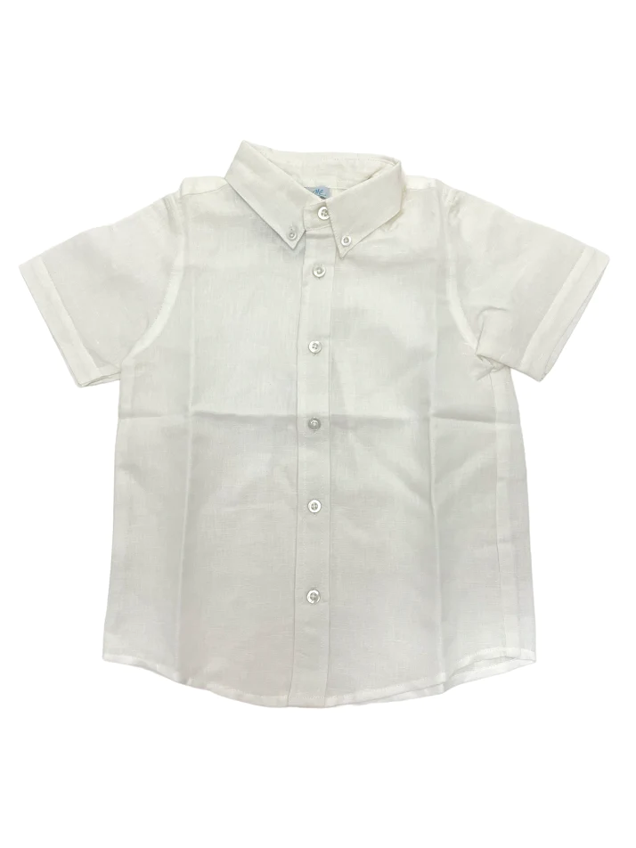 Boys Linen S/S Button Down Shirt White Michael-image
